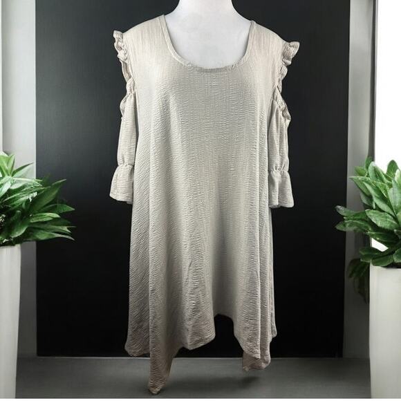Farmhouse Frocks Tops - Farmhouse Frocks Cold Shoulder Lagonlook Oversized Tunic Top Tan Plus Size XXXL